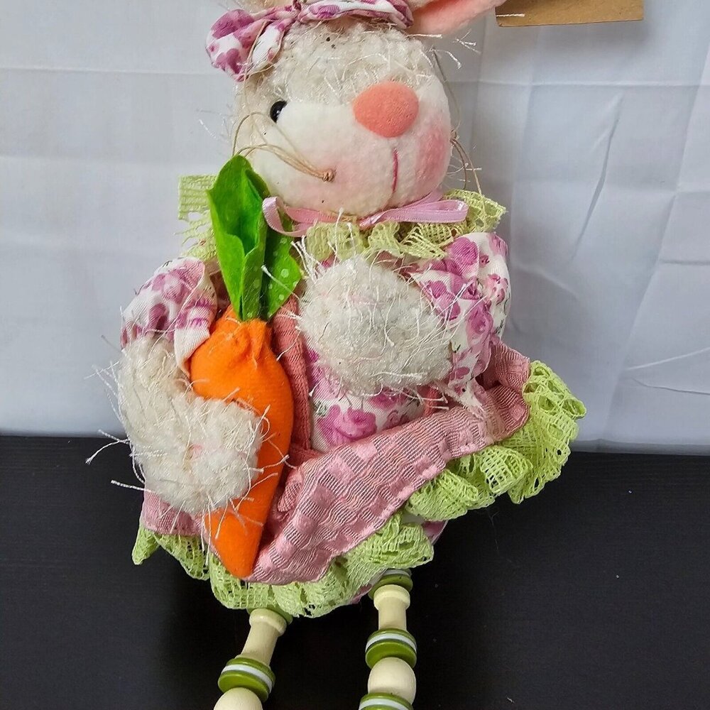 NWT Glitzhome Easter Bunny Rabbit Plush Set 4 18" Posable Leg Spring Shelf Decor - Picture 7 of 14